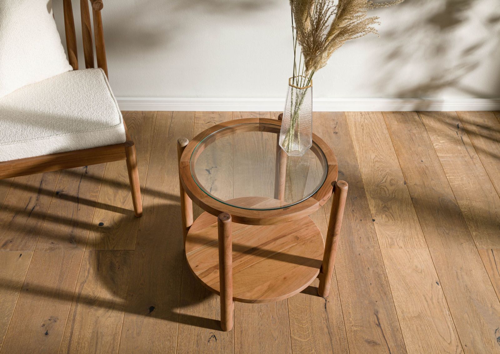 Tavolino basso 118x40h cm in legno di acacia cannettato - Karan