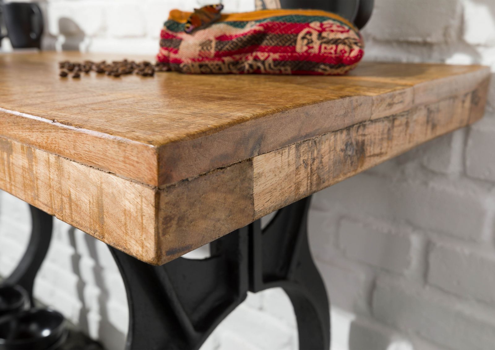 Tavolino consolle di Design in Legno Riciclato Lüllmann ROKO Colore: Nero Naturale 115 x 72 x 40 cm Stile Shabby Chic 