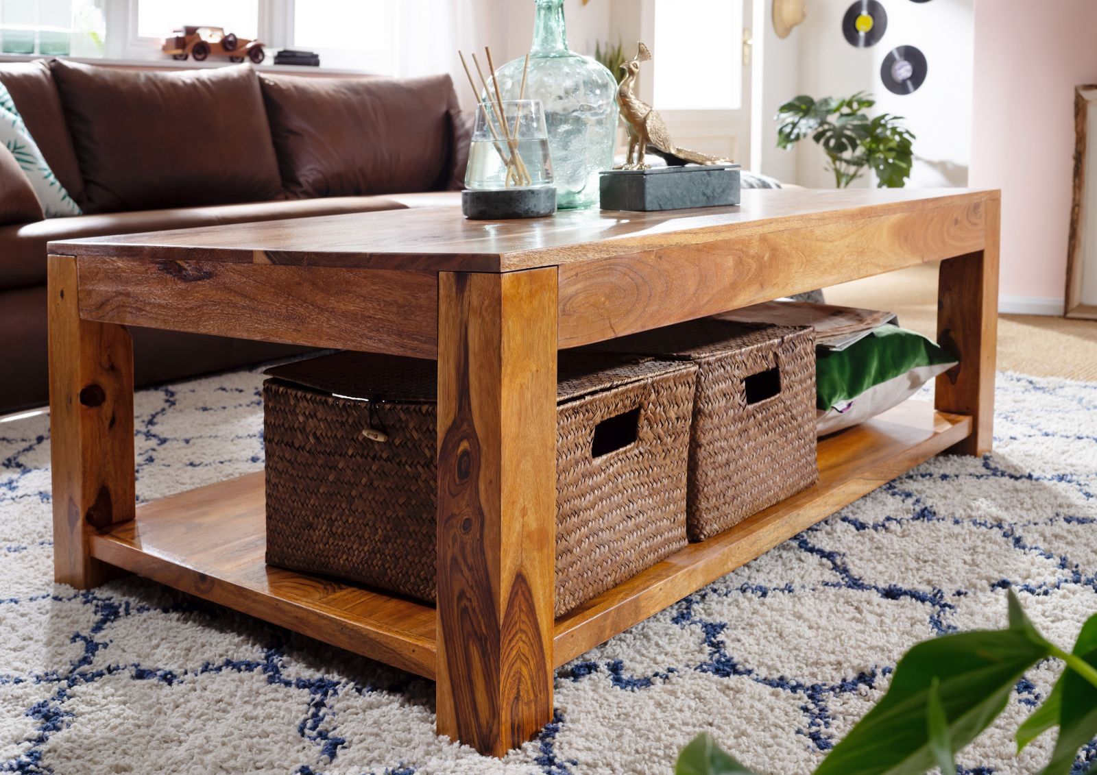 lyrlody 45 x 45 x 45 cm in legno di acacia massiccio Tavolino da salotto a 2 strati 
