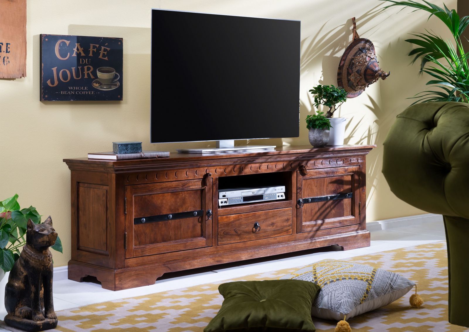mobile TV in legno di Acacia 170x40x55 nougat laccato OXFORD #324