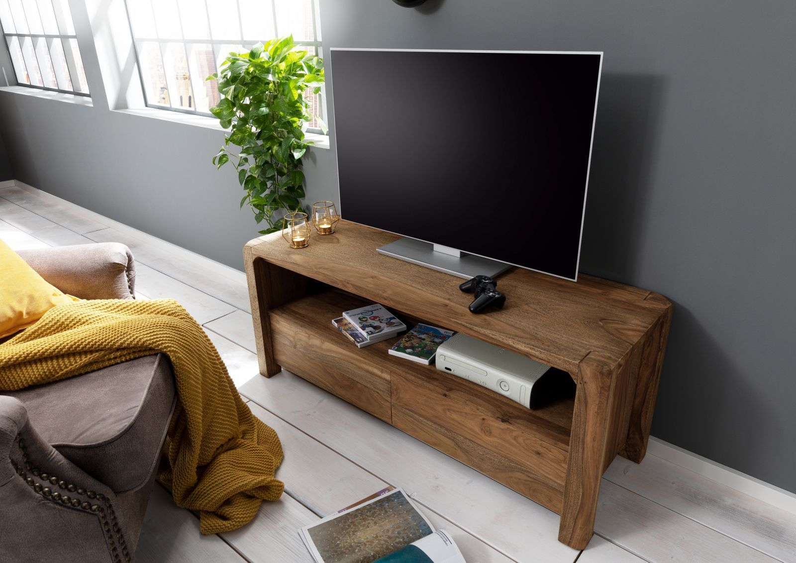 mobile TV in legno di Sheesham / palissandro 125x45x50 marrone