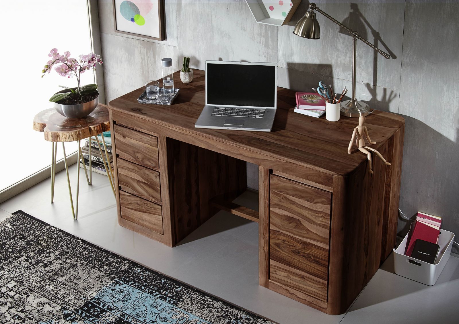 scrivania in legno di Sheesham / Acacia 150x75x78 smoked cherry