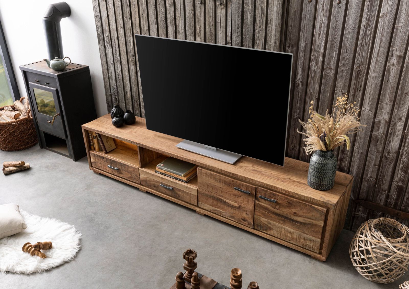 DADO mobile tv in legno massello di acacia naturale